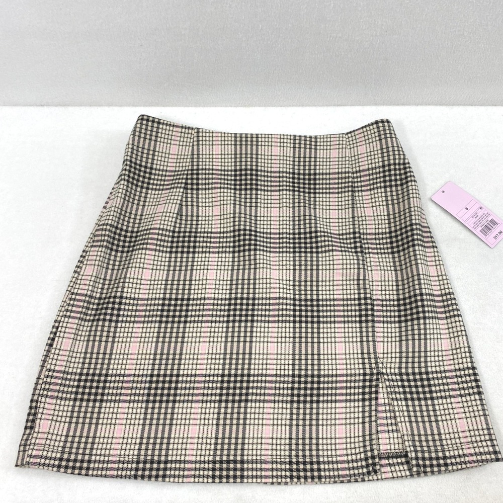 Wild Fable Skirt Women 8 Pink Black Plaid Mini A-Line Front Slit Preppy Academia
